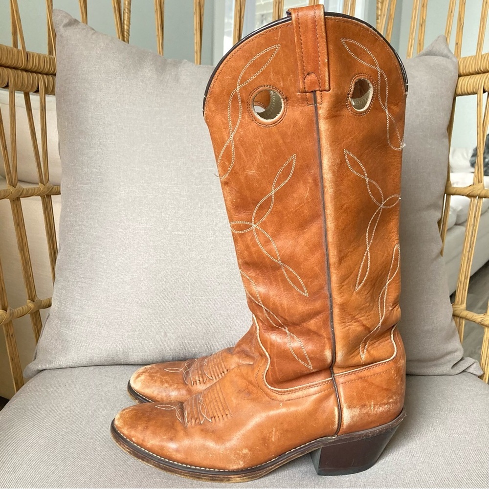 Vintage Acme Western Cowboy Boots US MEN 10.5 WMN 12 Brown Leather Boho USA
